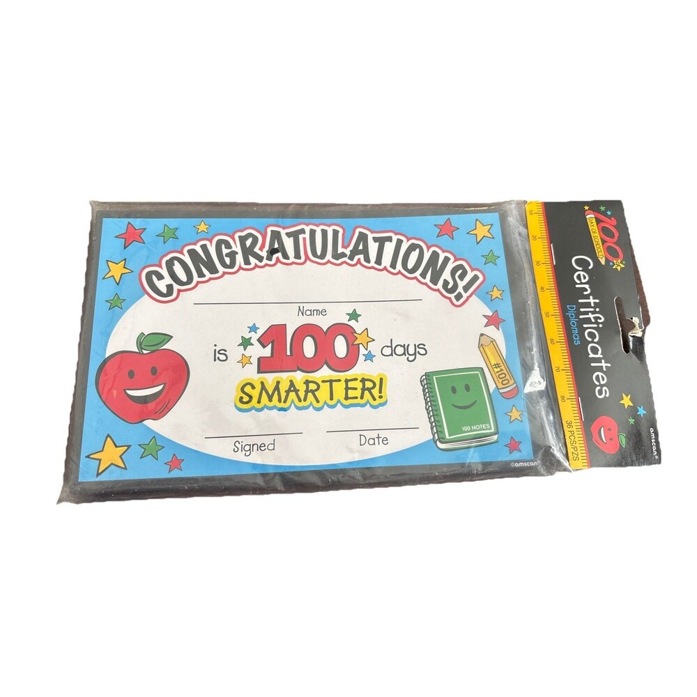 NEW 100th Day of School 100 Days Kids Party Favor Certificates 36 PCS apple star